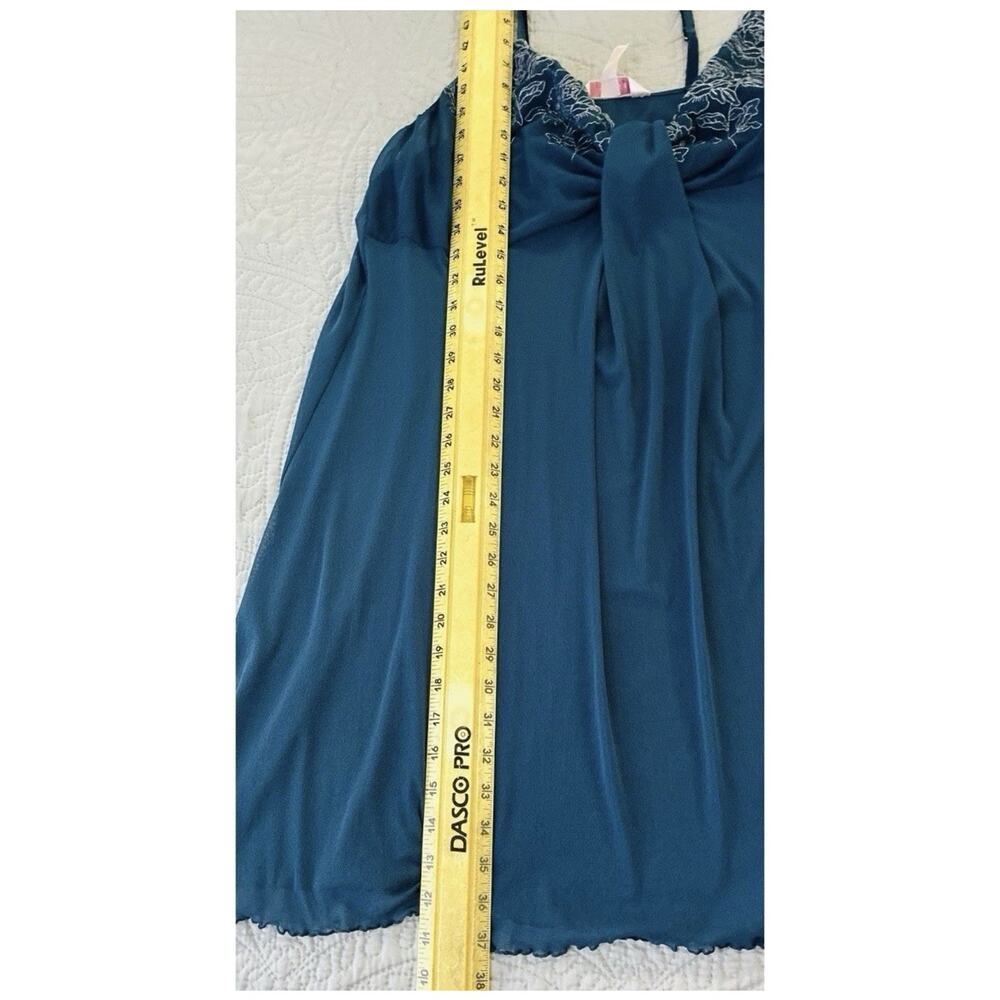 Cacique Sz 26/28 Grn Embrdrd Bodice Waterfall Trim Lettuce Hem Sheer Gown - Picture 9 of 9